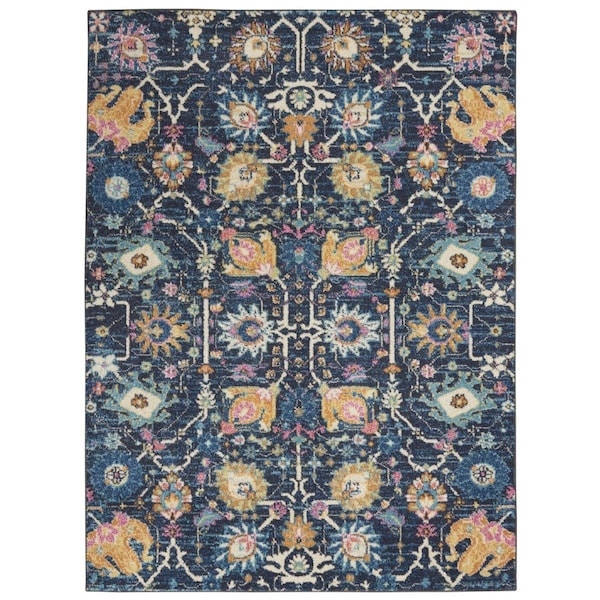 Palacedesigns 5 x 7 ft. Navy Blue Floral Buds Area Rug - Navy Blue - 5' x 7' PA3663226 - main